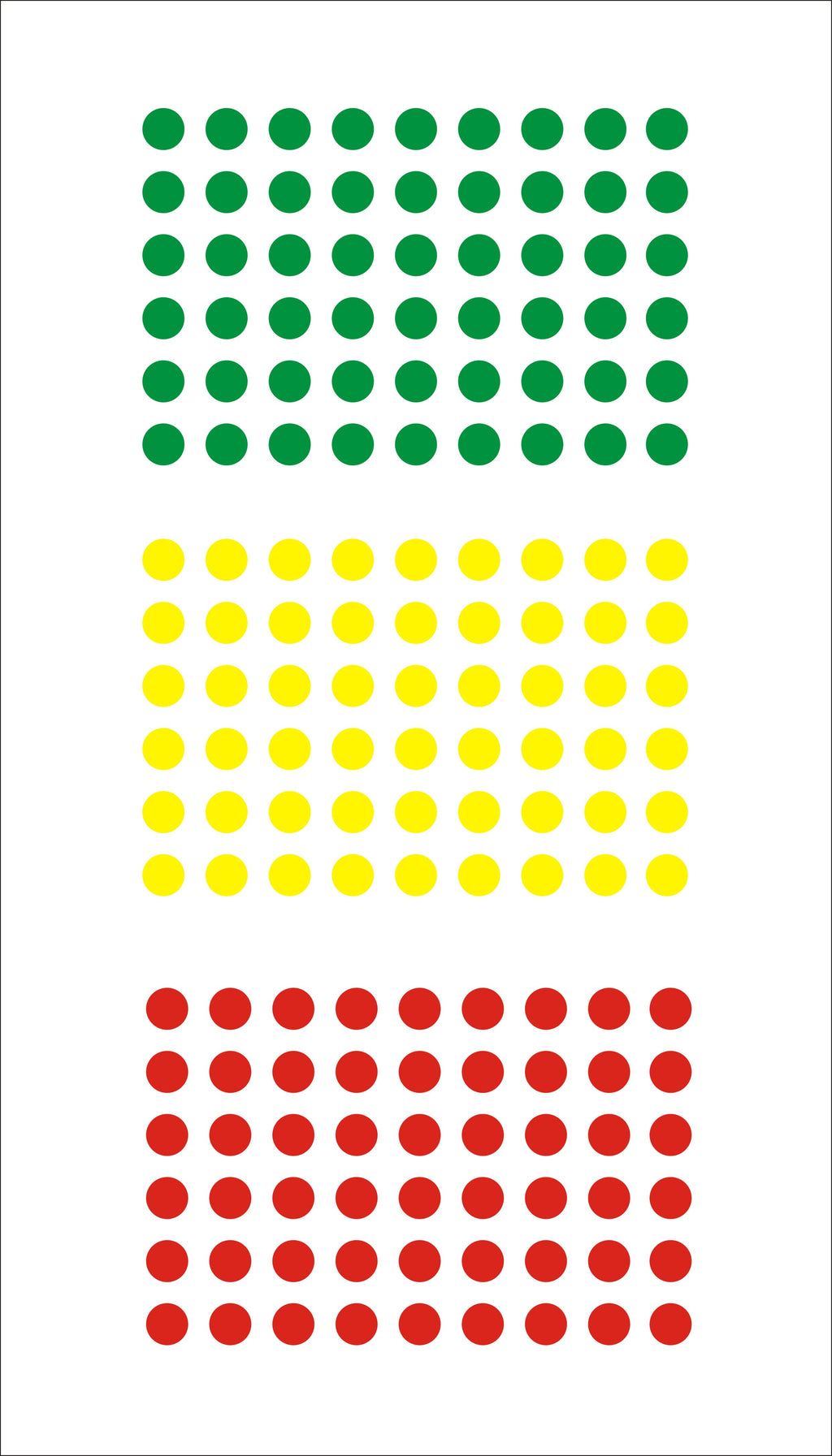Dot stickers 10mm, green, red, yellow 300 pack